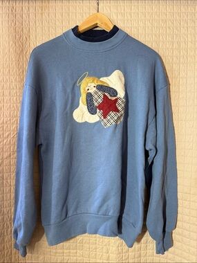 Blue Crewneck Sweatshirt with Angel Patch